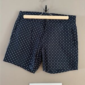Navy Anchor Print Shorts